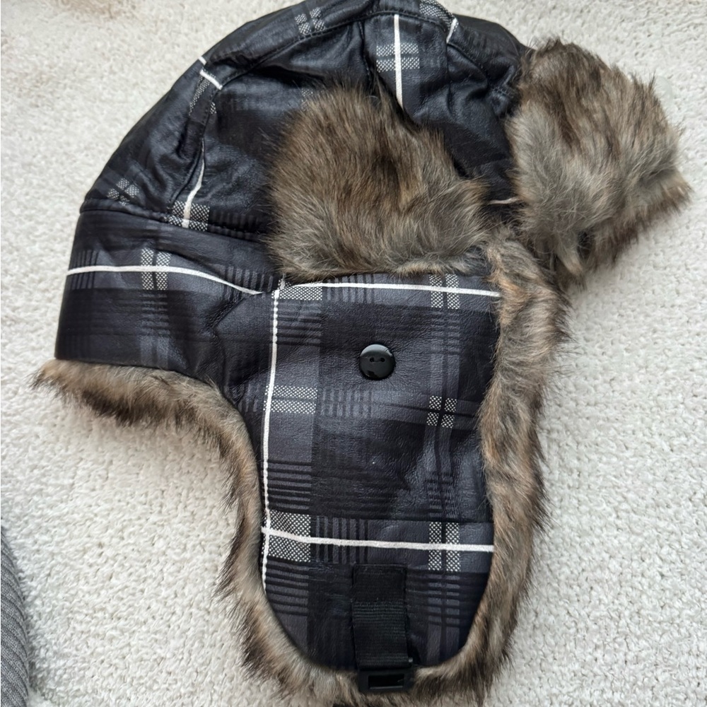 Plaid Faux Fur Trapper Hat
